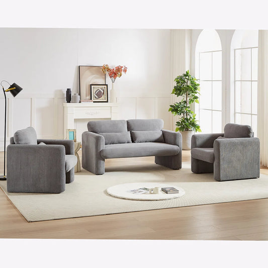 7 Seater Sofa Set:  Corduroy Fabric Sofa with Two Single Sofas for Stylish Living Rooms