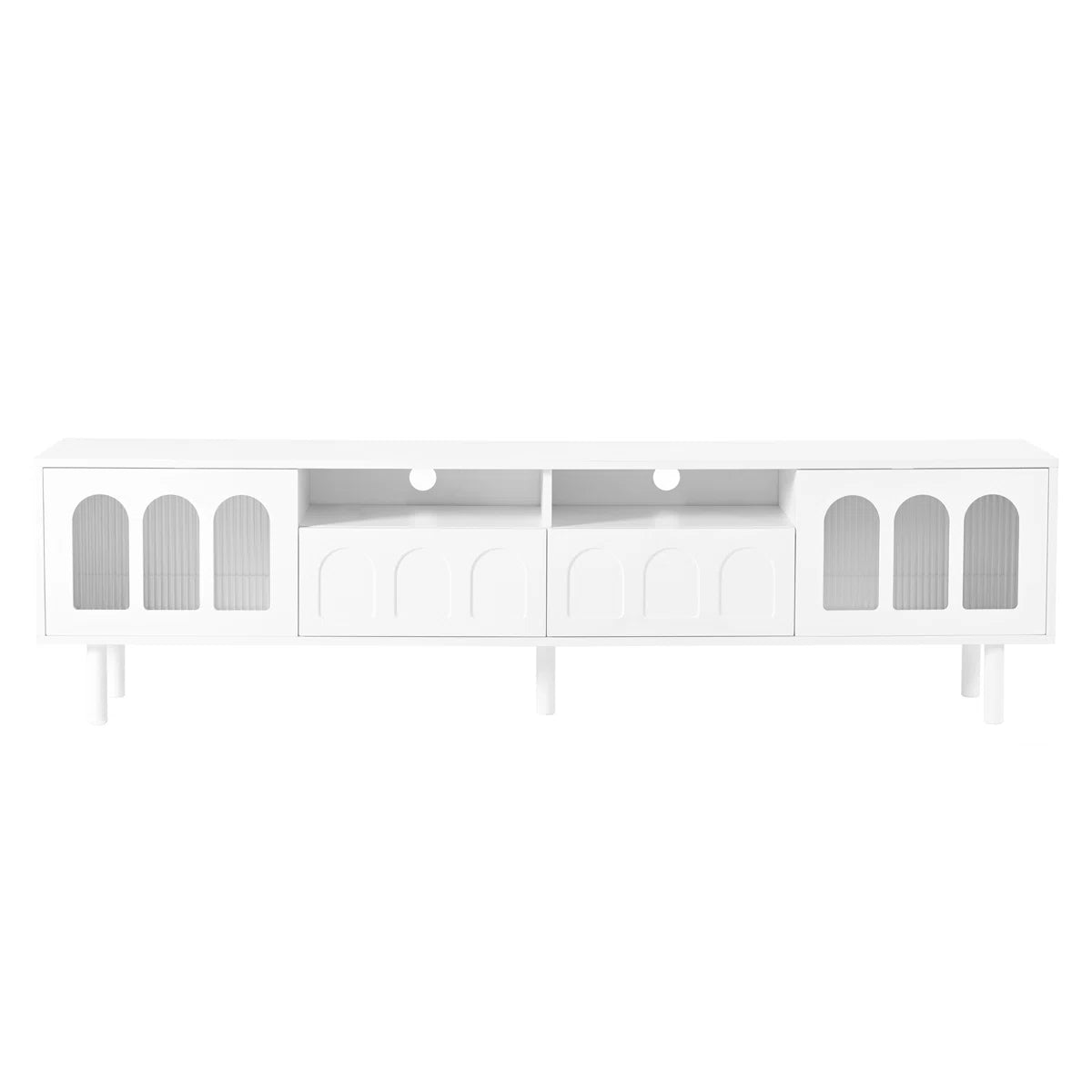 tv panel: LED TV Panel with Glass Doors and Wood Legs for 80" TVs