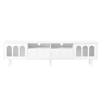 tv panel: LED TV Panel with Glass Doors and Wood Legs for 80" TVs