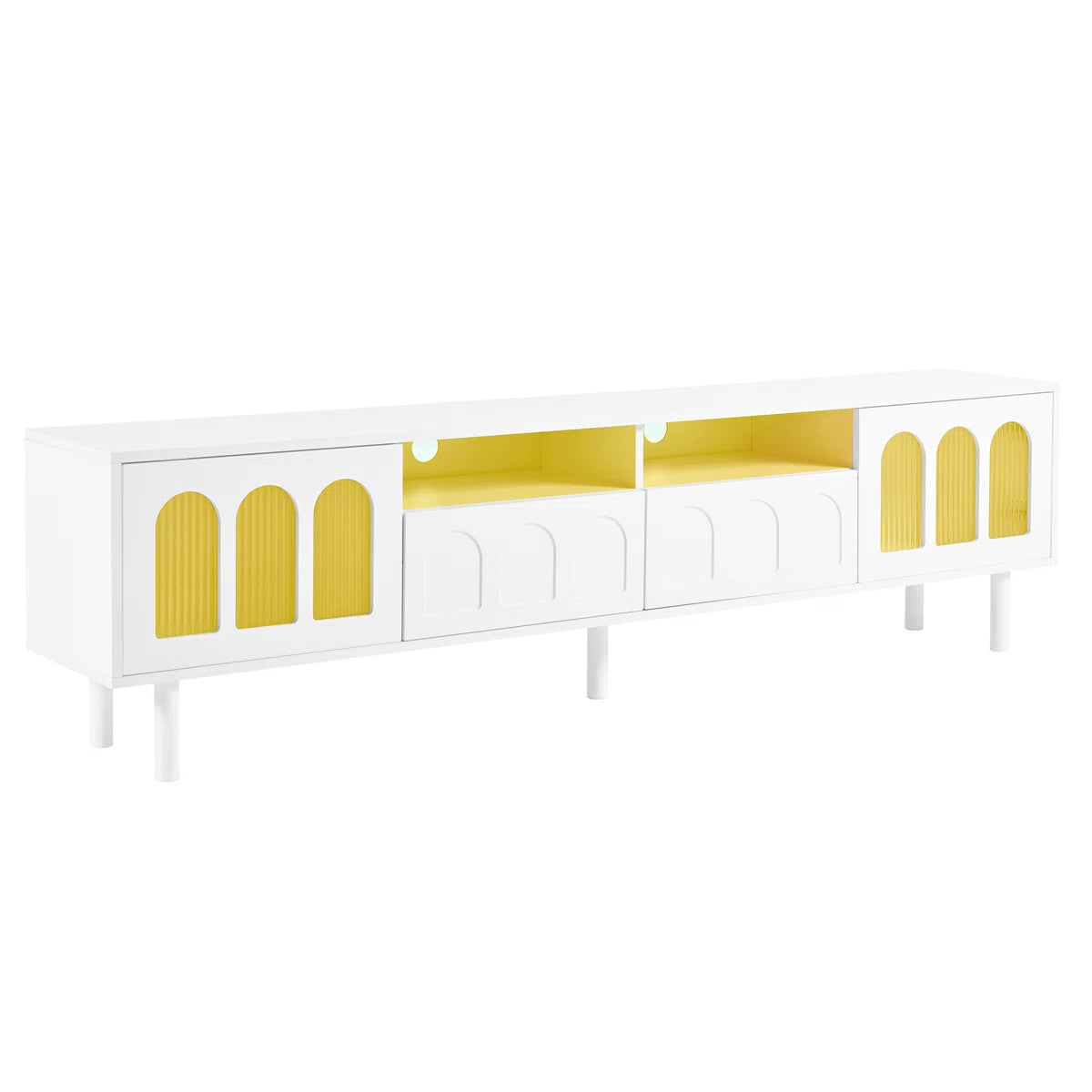 tv panel: LED TV Panel with Glass Doors and Wood Legs for 80" TVs