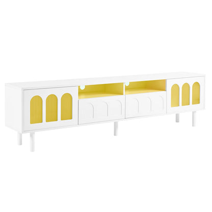 tv panel: LED TV Panel with Glass Doors and Wood Legs for 80" TVs