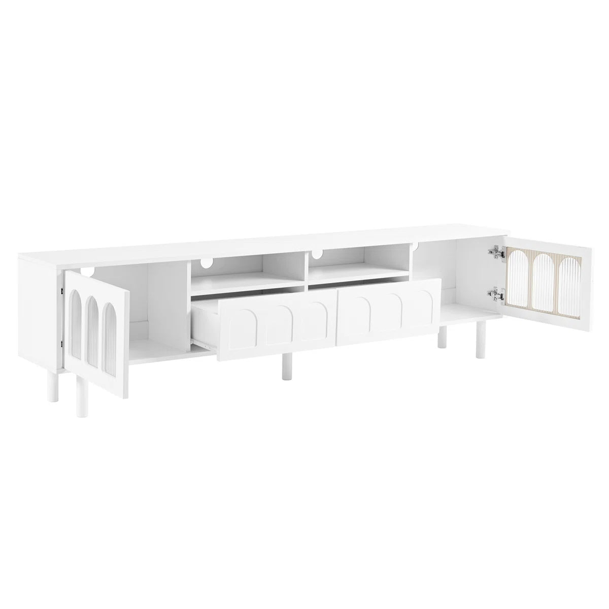 tv panel: LED TV Panel with Glass Doors and Wood Legs for 80" TVs