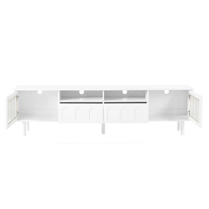 tv panel: LED TV Panel with Glass Doors and Wood Legs for 80" TVs