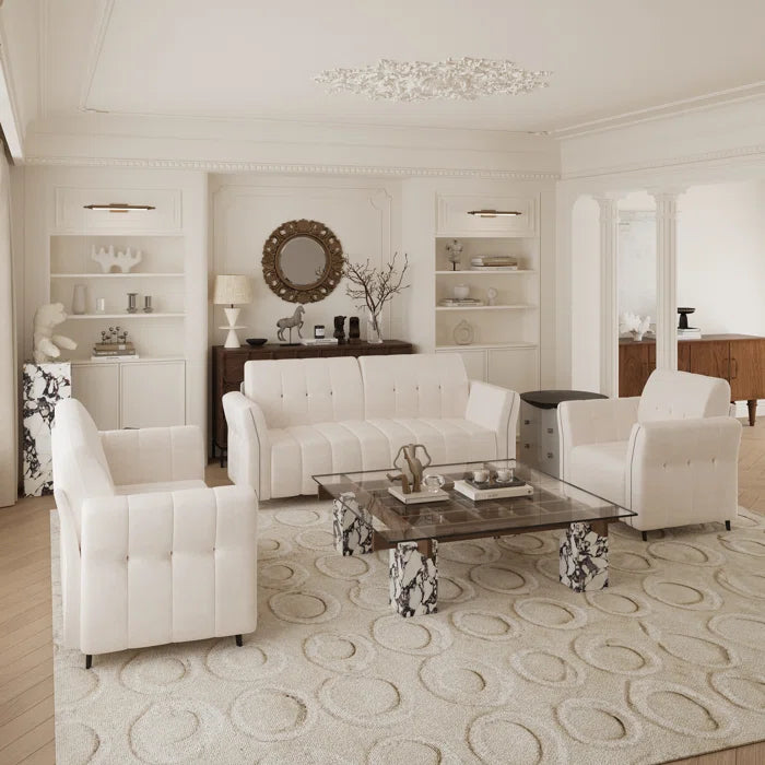 7 Seater Sofa Set: Elegant 3+2+1 Beige Sofa Set