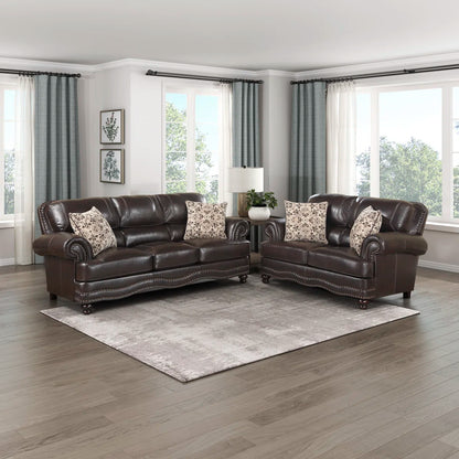 Luxury Sofa Sets: 2-Piece Traditional Faux Leather Sofa & Loveseat Set with Nailhead Trim