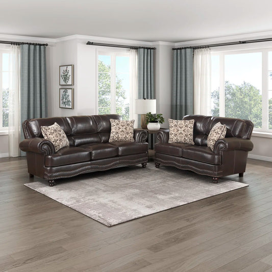 Luxury Sofa Sets: 2-Piece Traditional Faux Leather Sofa & Loveseat Set with Nailhead Trim