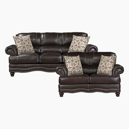 Luxury Sofa Sets: 2-Piece Traditional Faux Leather Sofa & Loveseat Set with Nailhead Trim