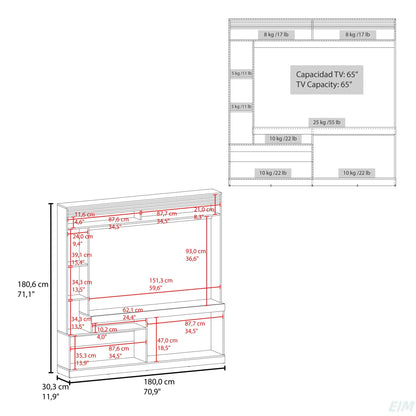 tv panel: 71" Freestanding Entertainment Center with 8 Shelves, tv panel, Cabinet, and Bookcase