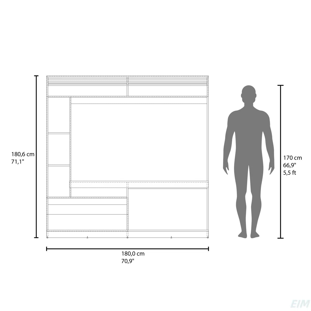 tv panel: 71" Freestanding Entertainment Center with 8 Shelves, tv panel, Cabinet, and Bookcase