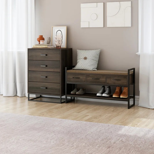 Shoe Rack: Dark Brown 5 Pair Shoe Storage Bench