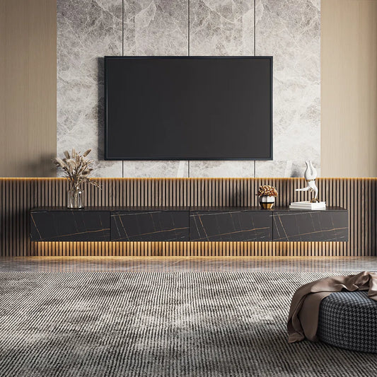 tv panel: Floating TV stand for 88" screens with modern style and storage