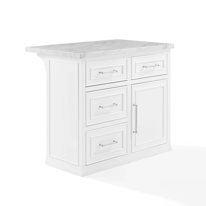 Kitchen Island Table: Cutler Kitchen Island with Faux Marble Top, 4 Drawers &amp; Cabinet