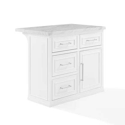Kitchen Island Table: Cutler Kitchen Island with Faux Marble Top, 4 Drawers &amp; Cabinet