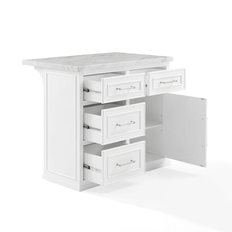 Kitchen Island Table: Cutler Kitchen Island with Faux Marble Top, 4 Drawers &amp; Cabinet