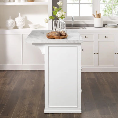 Kitchen Island Table: Cutler Kitchen Island with Faux Marble Top, 4 Drawers &amp; Cabinet