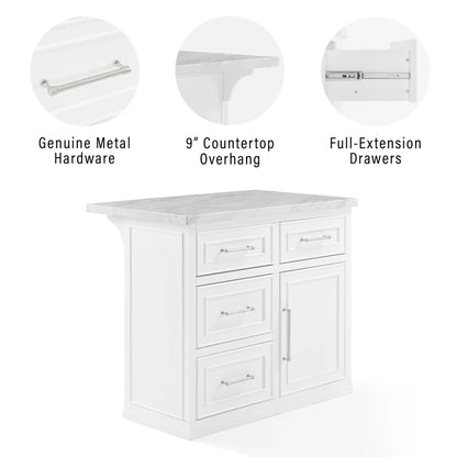 Kitchen Island Table: Cutler Kitchen Island with Faux Marble Top, 4 Drawers &amp; Cabinet