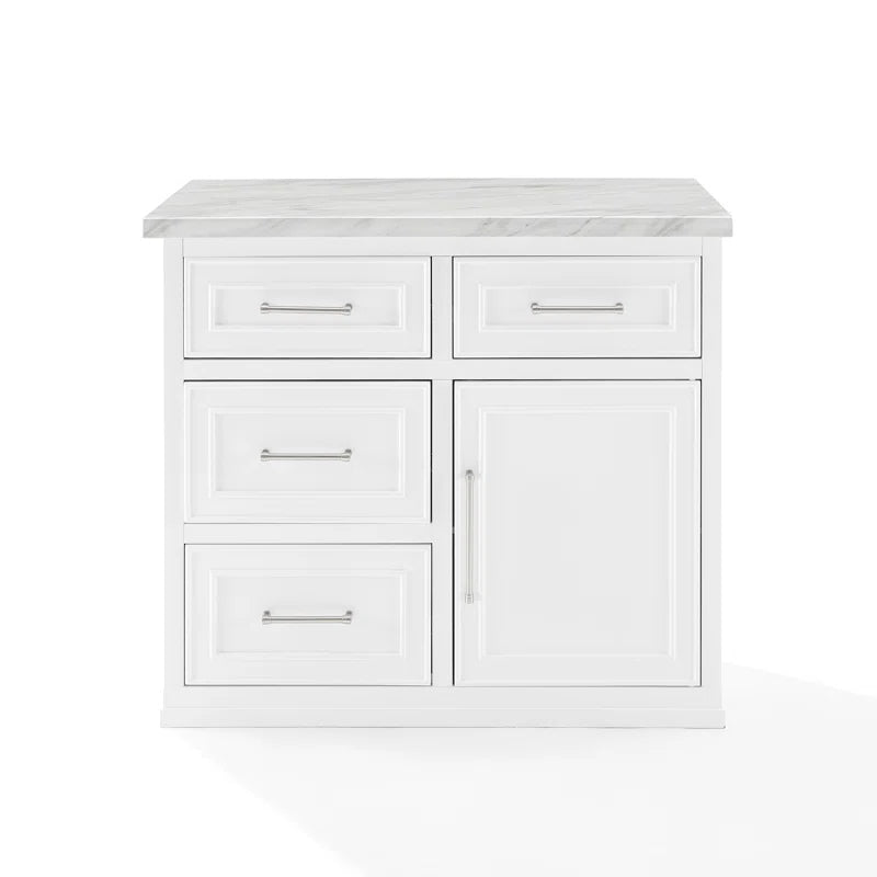 Kitchen Island Table: Cutler Kitchen Island with Faux Marble Top, 4 Drawers &amp; Cabinet