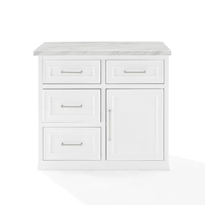 Kitchen Island Table: Cutler Kitchen Island with Faux Marble Top, 4 Drawers &amp; Cabinet