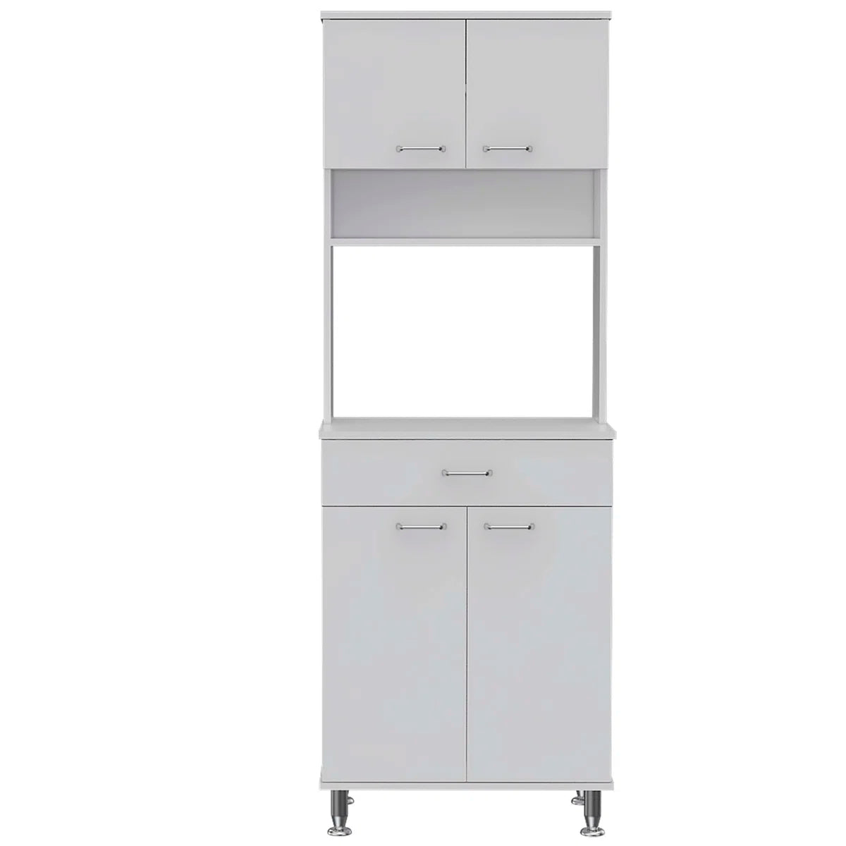 Microwave Stands: Della 60" White Tabletop Kitchen Pantry Cabinet for Open and Closed Storage