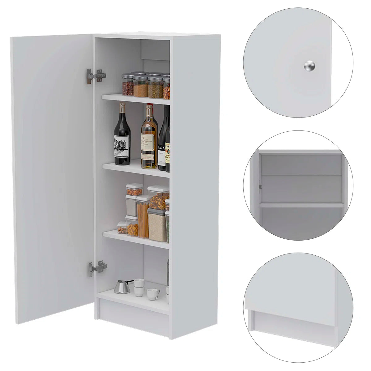 Microwave Stands: Della 60" White Tabletop Kitchen Pantry Cabinet for Open and Closed Storage