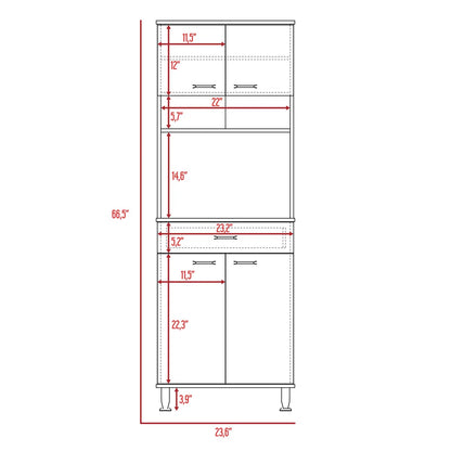 Microwave Stands: Della 60" White Tabletop Kitchen Pantry Cabinet for Open and Closed Storage