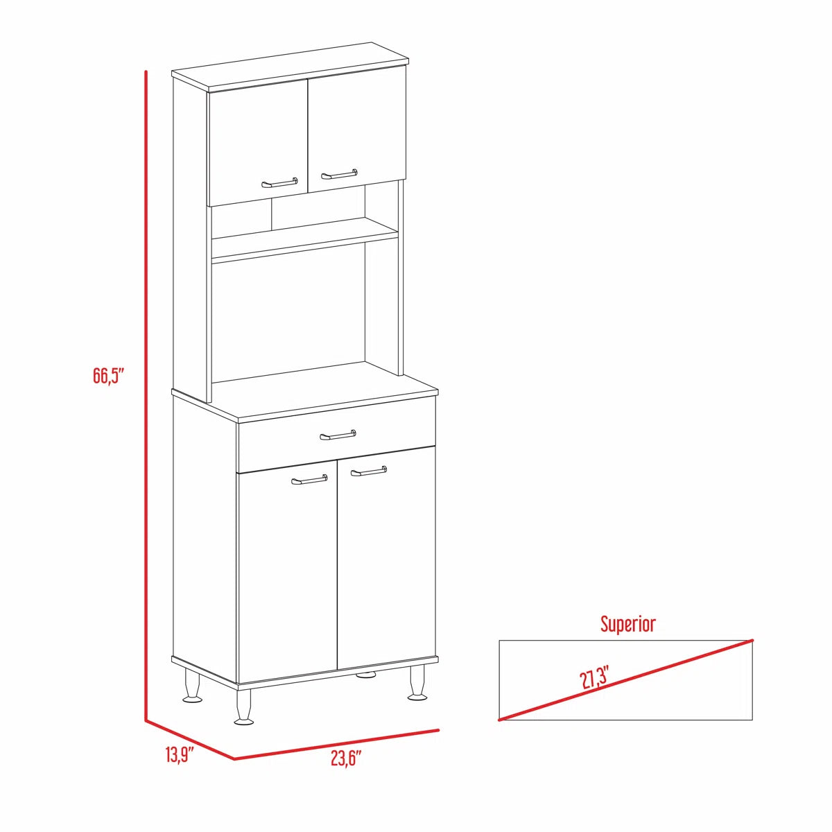 Microwave Stands: Della 60" White Tabletop Kitchen Pantry Cabinet for Open and Closed Storage
