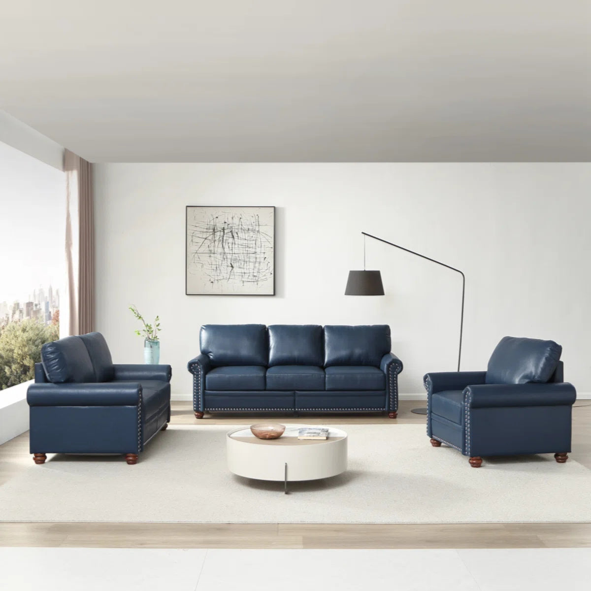 7 Seater Sofa Set: 3-Piece Faux Leather Living Room Furniture Sofa Set
