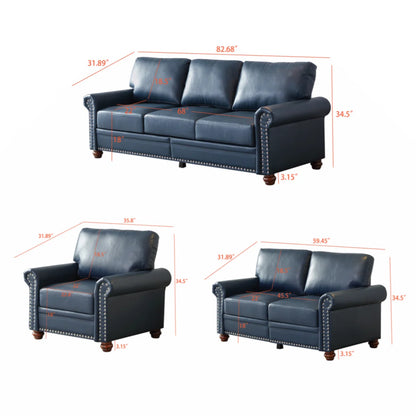 7 Seater Sofa Set: 3-Piece Faux Leather Living Room Furniture Sofa Set