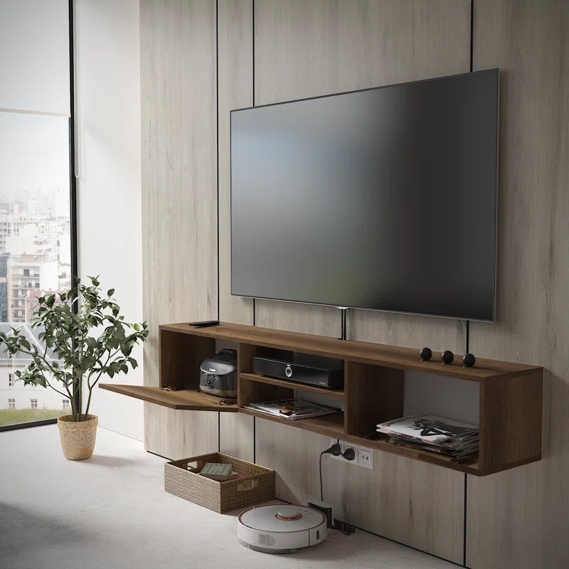 tv panel: Contemporary Floating TV Unit for 78" with Wall Mount Installation