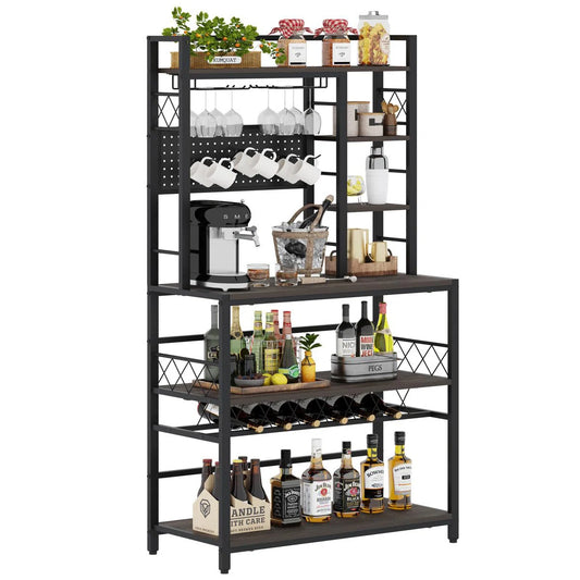 Kitchen Racks: Modern Kitchen Baker’s Rack with Wine Storage and Hanging Mugs