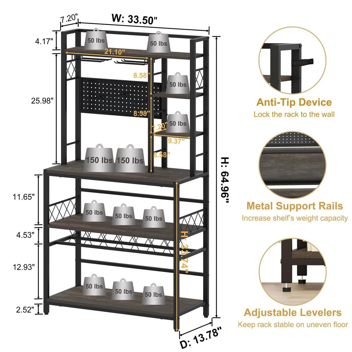 Kitchen Racks: Modern Kitchen Baker’s Rack with Wine Storage and Hanging Mugs