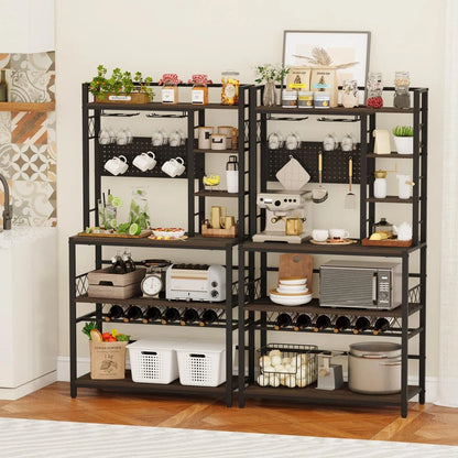Kitchen Racks: Modern Kitchen Baker’s Rack with Wine Storage and Hanging Mugs
