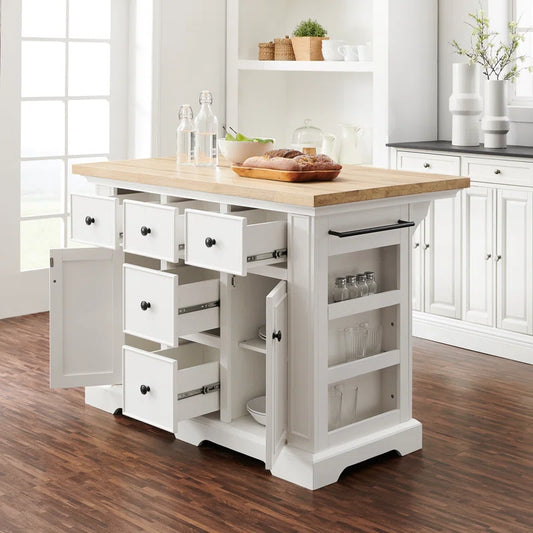 Kitchen Island Table: Traditional Kitchen Island with Natural Wood Countertop & 5 Drawers