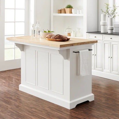 Kitchen Island Table: Traditional Kitchen Island with Natural Wood Countertop & 5 Drawers