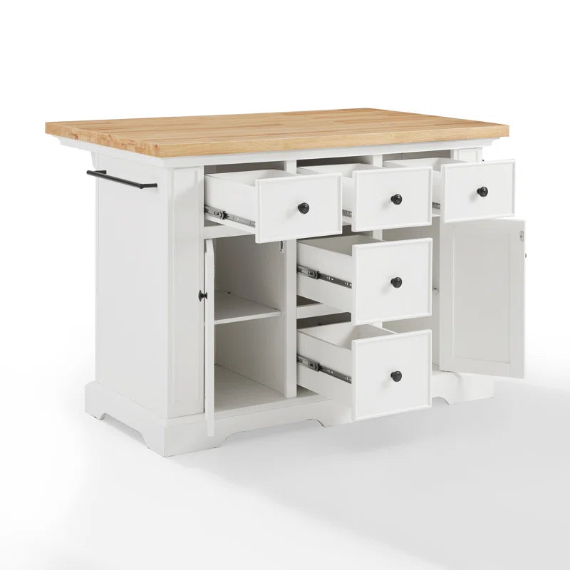 Kitchen Island Table: Traditional Kitchen Island with Natural Wood Countertop & 5 Drawers