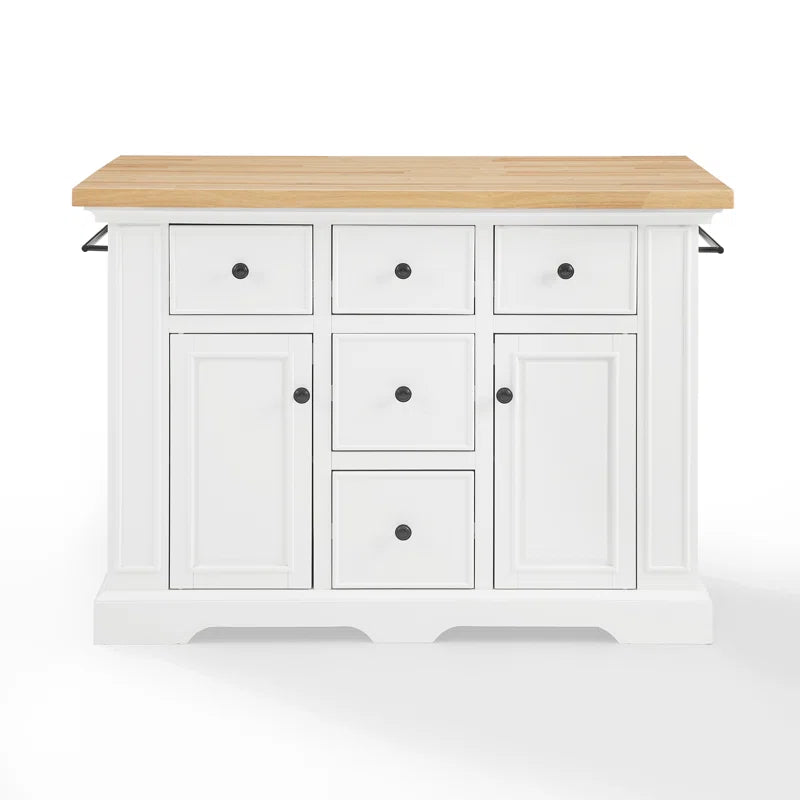Kitchen Island Table: Traditional Kitchen Island with Natural Wood Countertop & 5 Drawers