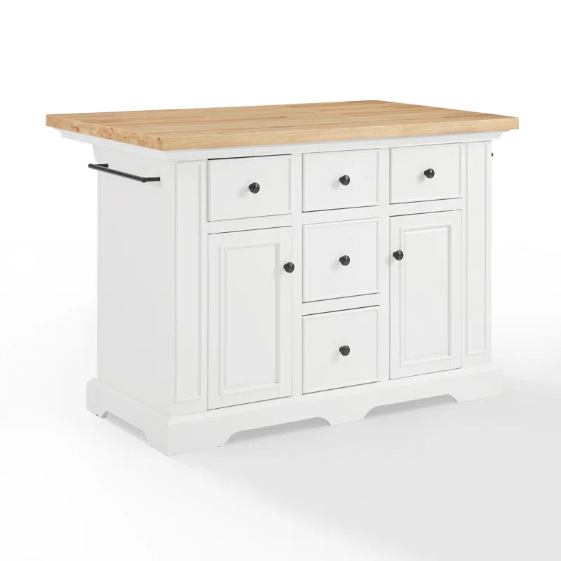 Kitchen Island Table: Traditional Kitchen Island with Natural Wood Countertop & 5 Drawers