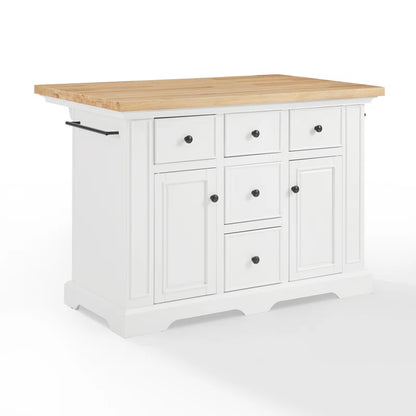 Kitchen Island Table: Traditional Kitchen Island with Natural Wood Countertop & 5 Drawers