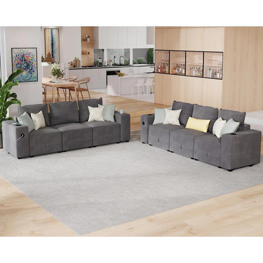 7 Seater Sofa Set: Dille Modular Sectional with Stylish Sofa Set