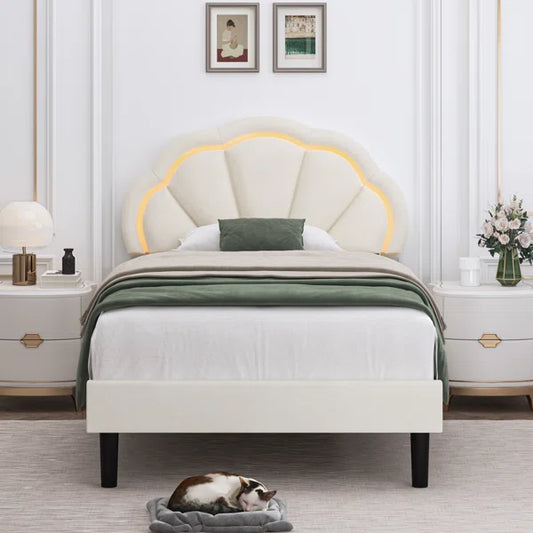 Divan Bed: Aisaiah Flower Silhouette Headboard Upholstered Platform Bed
