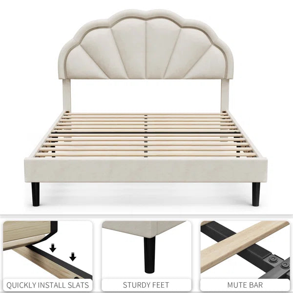 Divan Bed: Aisaiah Flower Silhouette Headboard Upholstered Platform Bed
