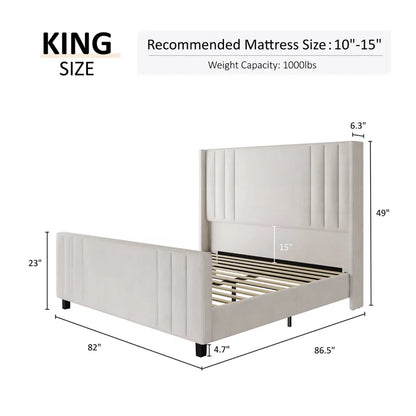 Divan Bed: Damion Velvet Upholstered Platform Bed with Vertical Channel Tufted Headboard