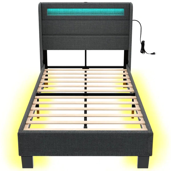 Divan Bed: Dimtry Upholstered Bed with LED Lights and USB Power Strips