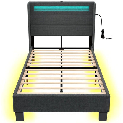 Divan Bed: Dimtry Upholstered Bed with LED Lights and USB Power Strips