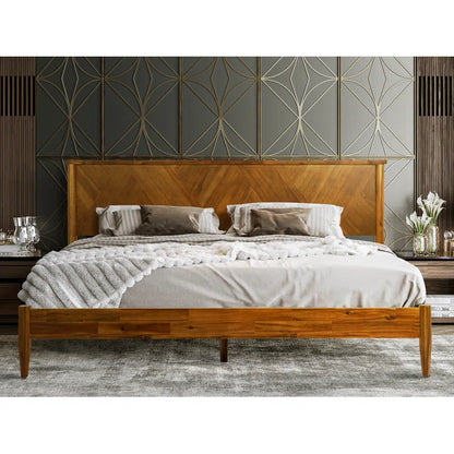 Divan Bed: Panthera Solid Wood Bed Frame with Artistic Patterned Headboard