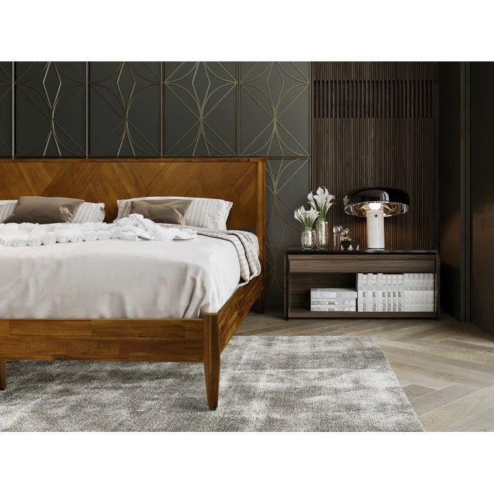 Divan Bed: Panthera Solid Wood Bed Frame with Artistic Patterned Headboard