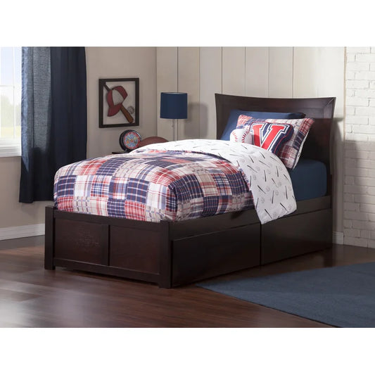 Divan Bed: Wells Solid Wood Storage Platform Bed with Footboard and Under Bed Drawers