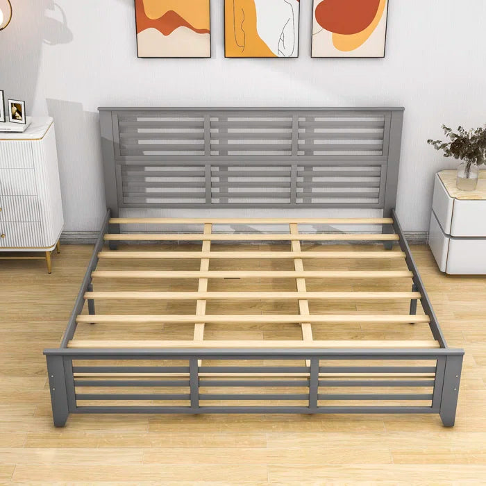 Divan Bed: Wooden Platform Bed with Headboard and Slats Support