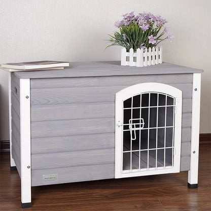 Dog House: Wood Dog Kennel Gray