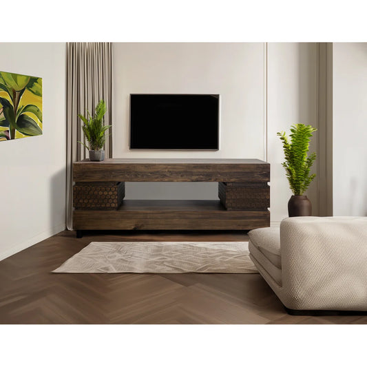 tv panel: Modern tv panel with 2 Drawers and Open Shelf Storage